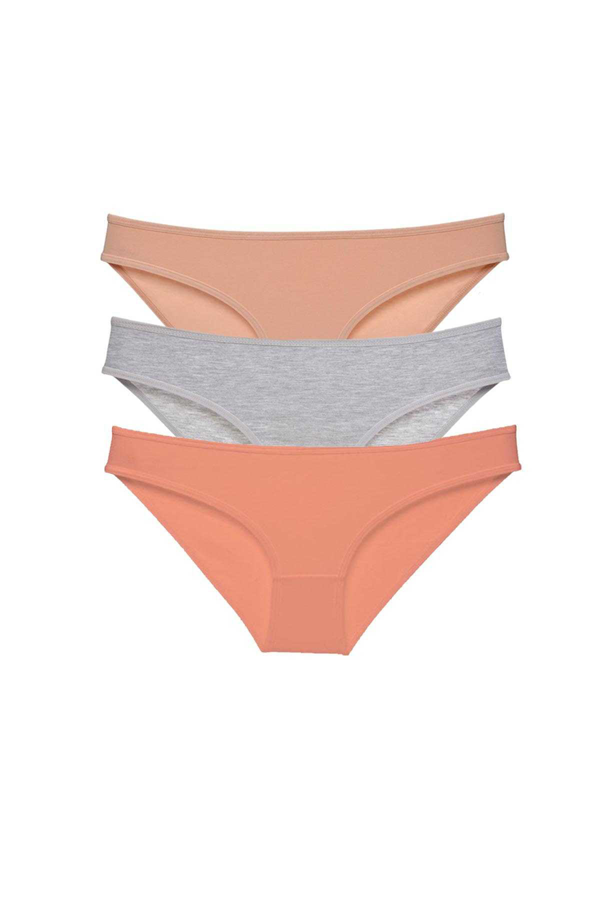 Just Cheap Store 3 Adet Eko Set Likrali Kadin Slip Külot Ten Gri Pudra