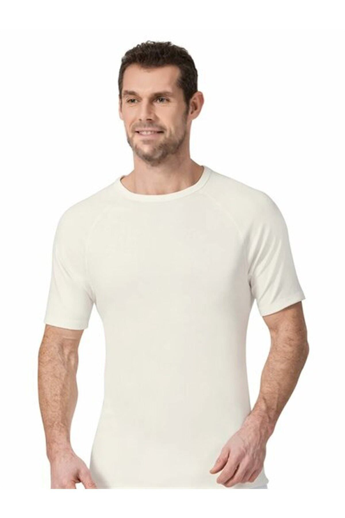 Namaldı 3 Adet Ekru Renk Termal V Yaka Kısa Kol İçlik