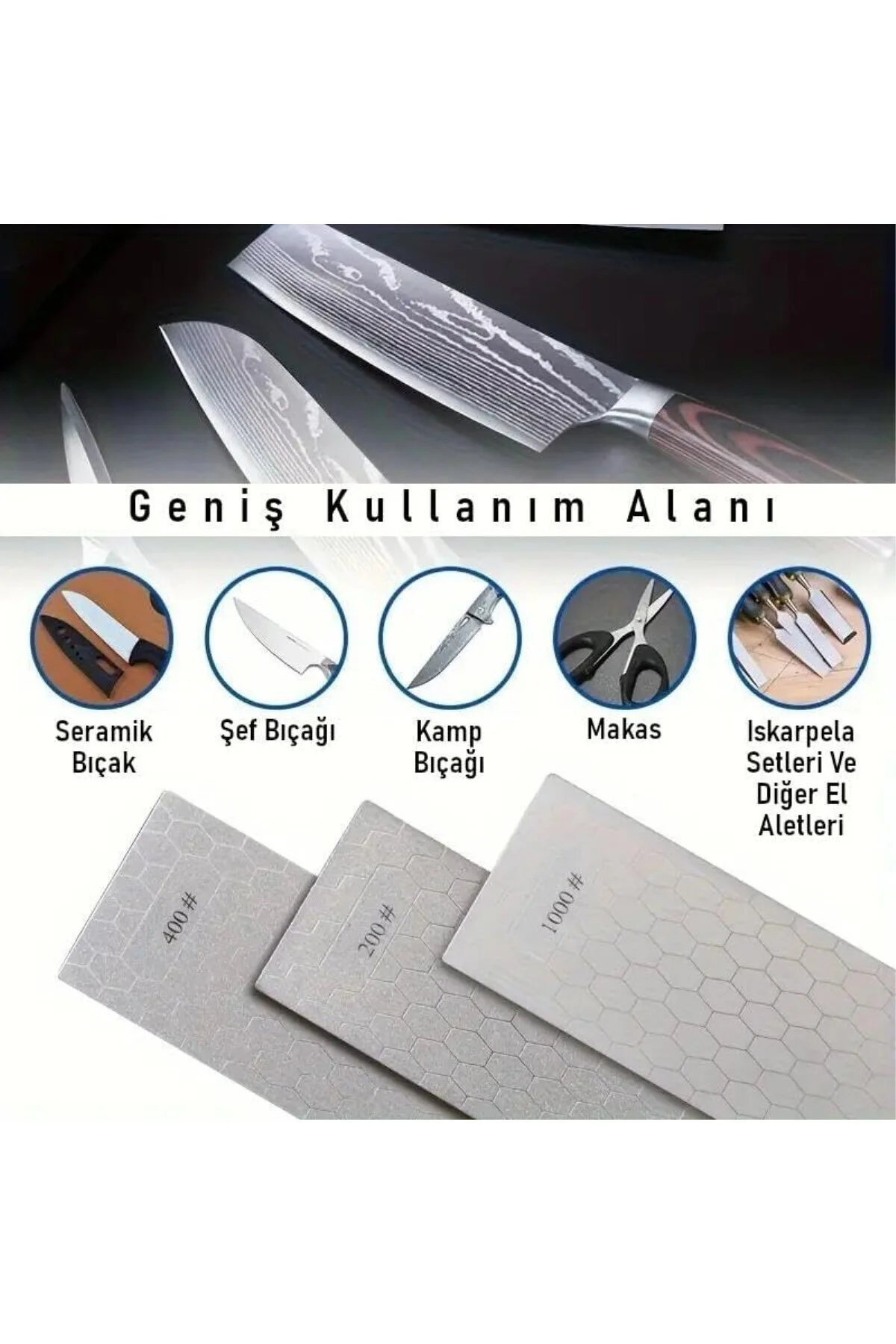 3 Adet Elmas Biley Seti Bıçak Bileme Taşı Sulu veya Susuz Biley Uzun Ömürlü Aşınm