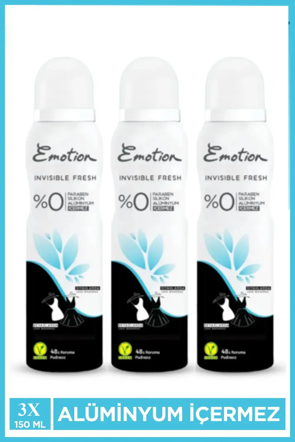 3 Adet Emotion Invisible Fresh Black & White Kadın Deodorant 150m