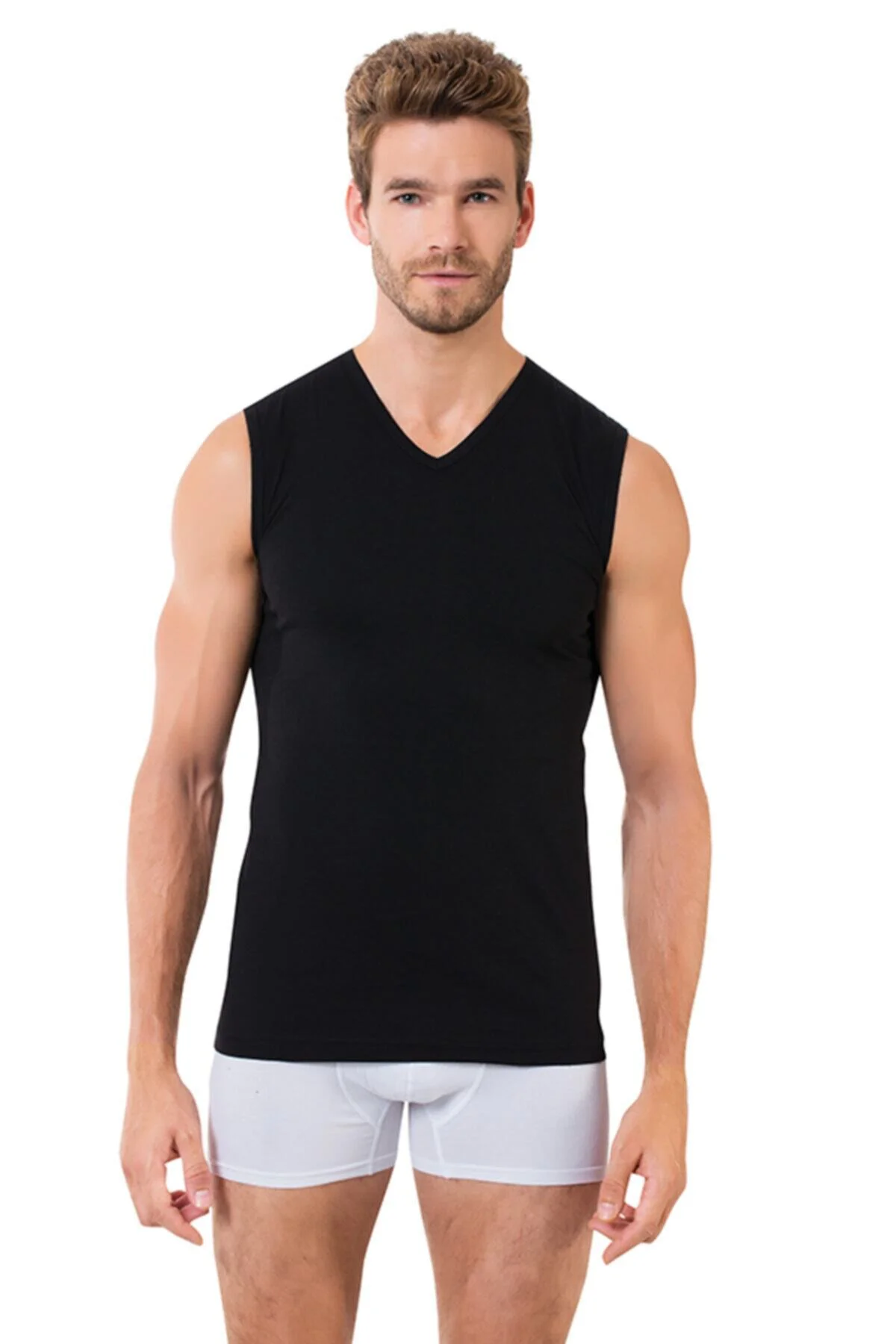 3 Adet Erkek Kolsuz V Yaka Süprem Atlet