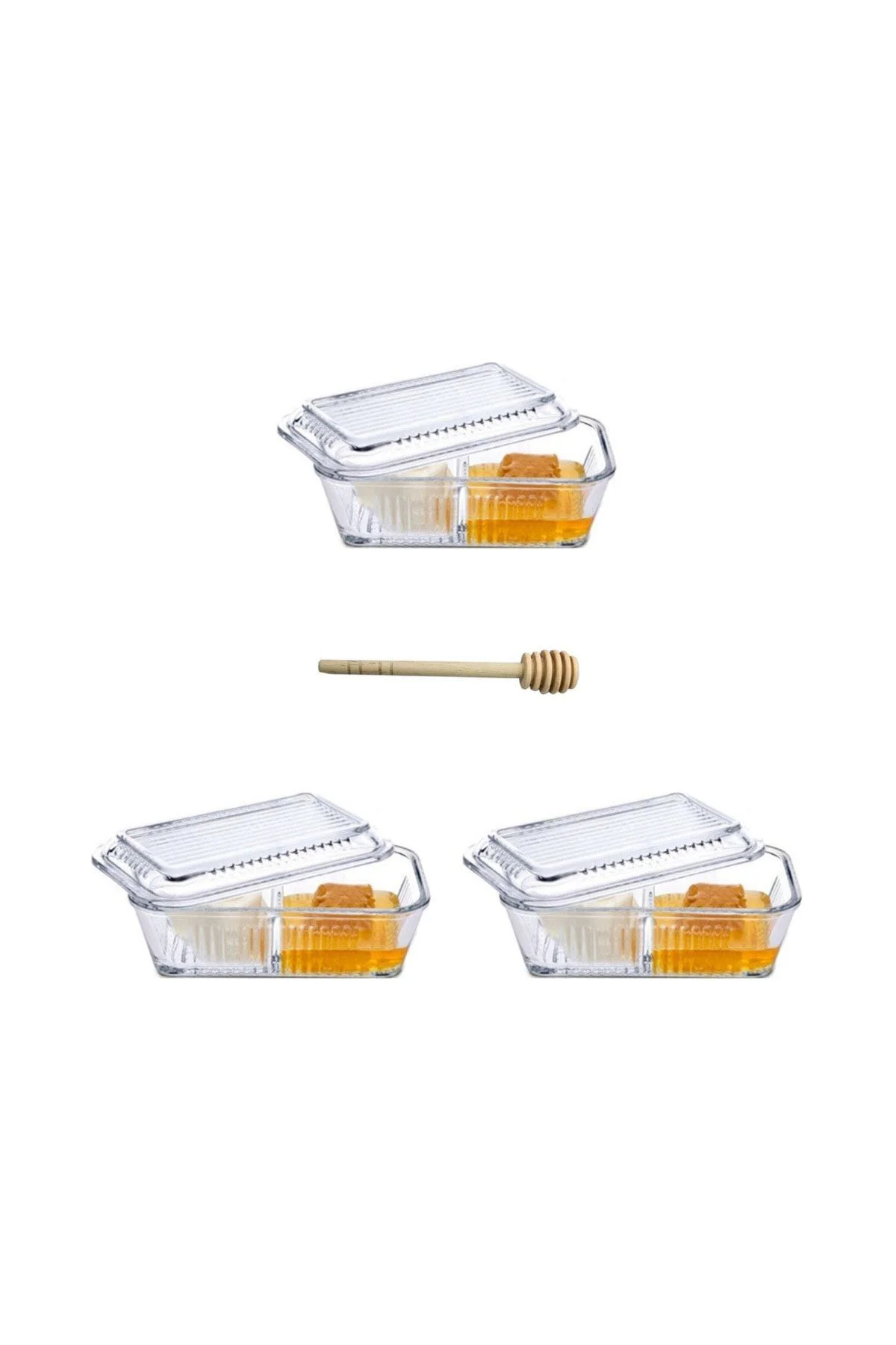 3 Adet Frigo Bölmeli Saklama Kabı, Reçellik, Ballık, Kahvaltılık + Baran Ahşap Bal Kaşığı (daldız) 3 Adet Frigo Bölmeli Saklama Kabı, Reçellik, Ballık, Kahvaltılık + Baran Ahşap Bal Kaşığı (daldız)