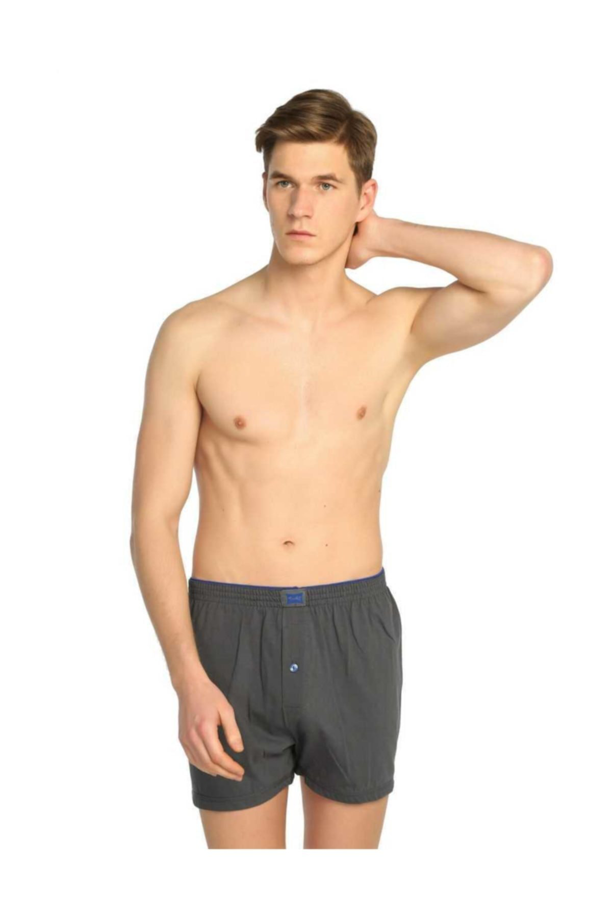 3 Adet Füme Renk Düğmeli Penye Boxer