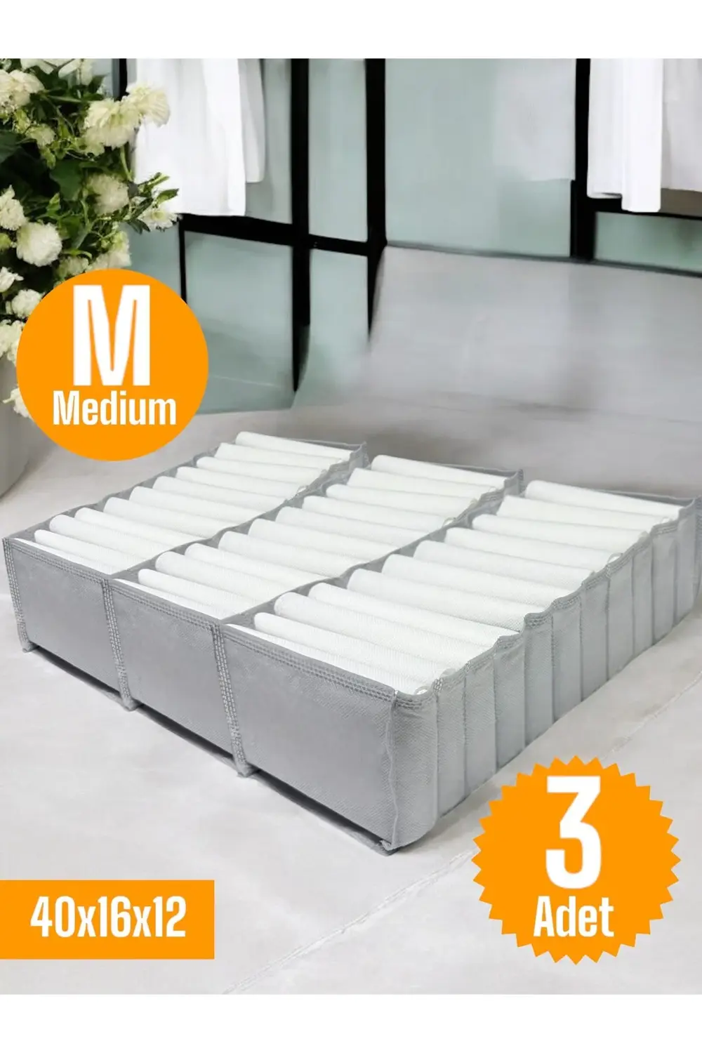 3 Adet Gri Akordiyon Tipi Medium 11 Gözlü Çekmece Içi Düzenleyici