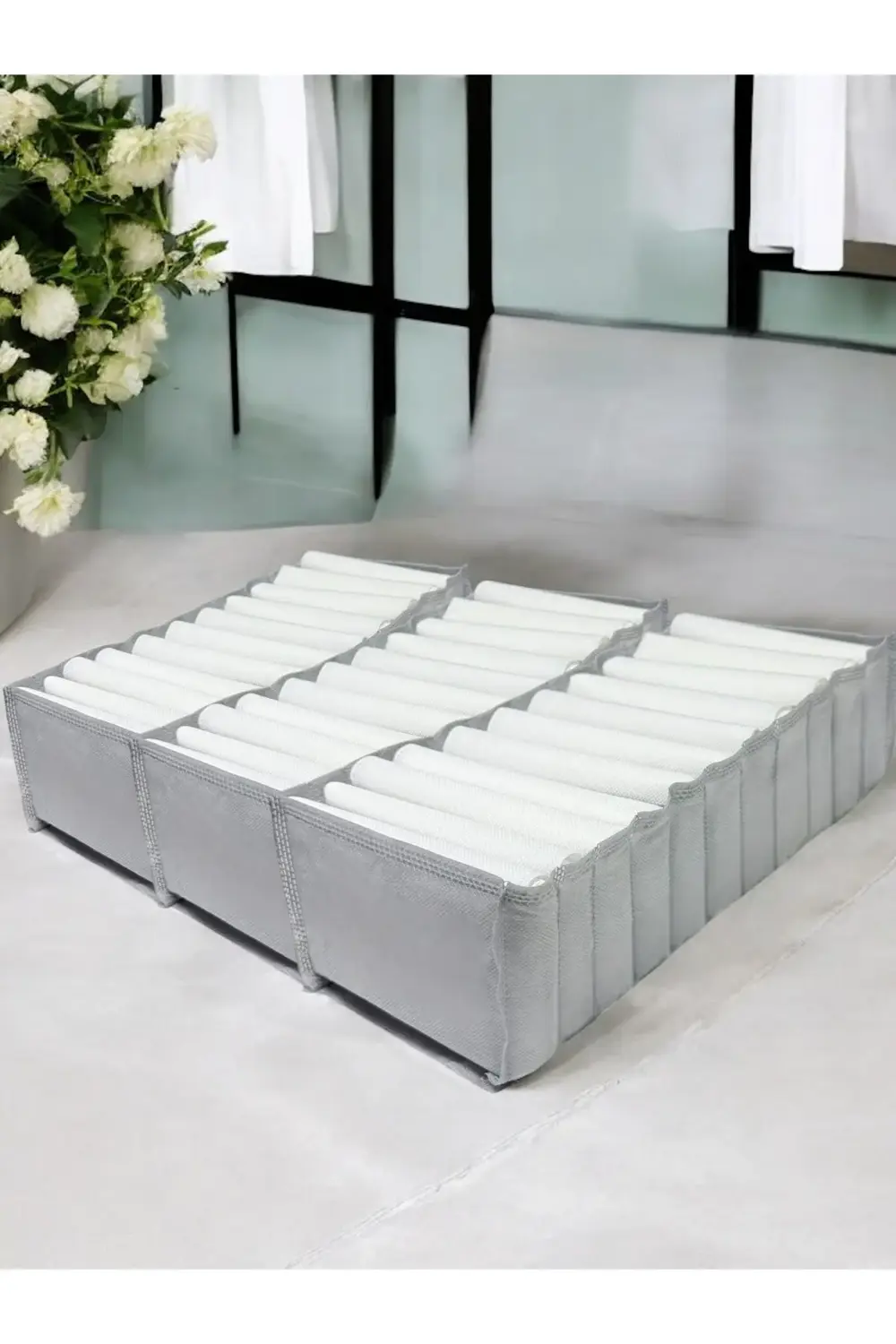 3 Adet Gri Akordiyon Tipi Medium 11 Gözlü Çekmece Içi Düzenleyici