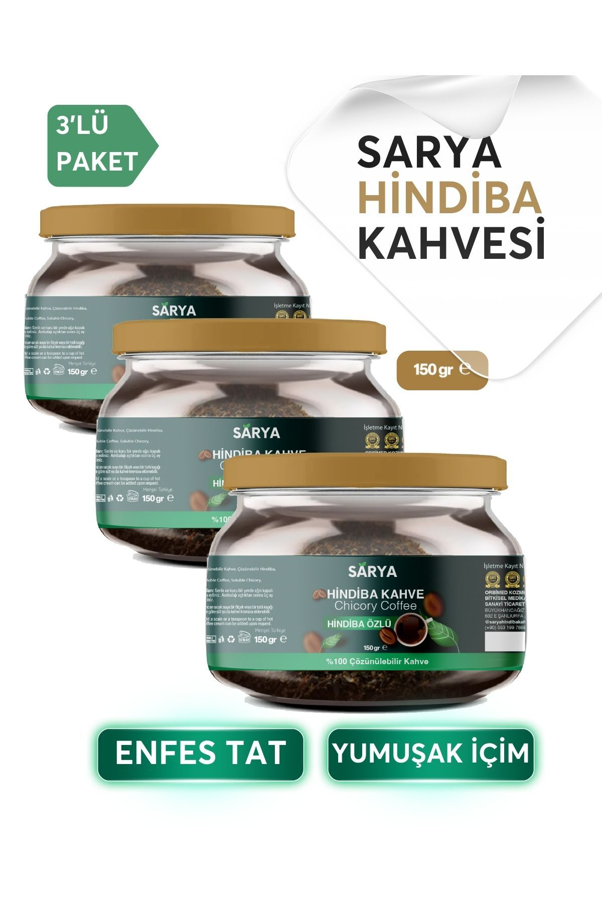 3 Adet Hindiba Kahve 3 x 150 Gr