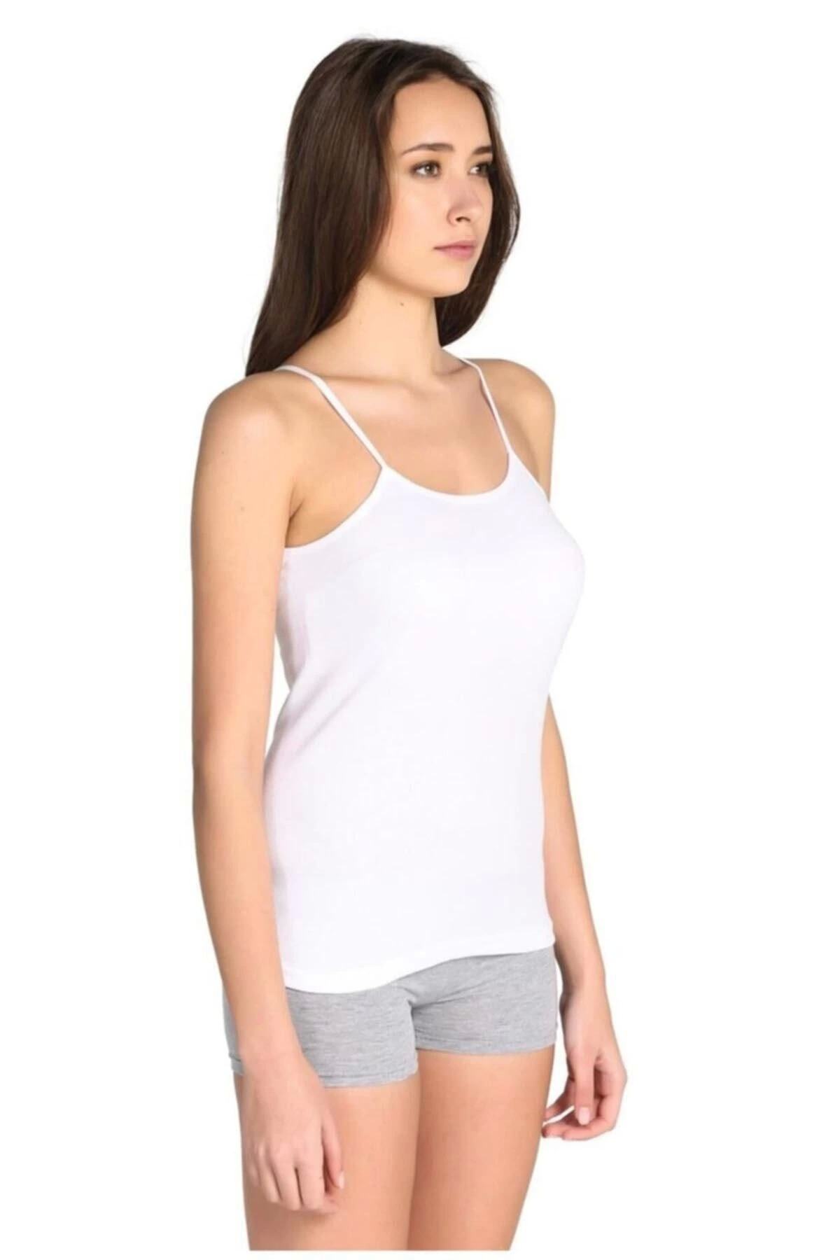 3 Adet Kadın Beyaz Pamuklu Ribana Ip Askılı Atlet // 3 Adet