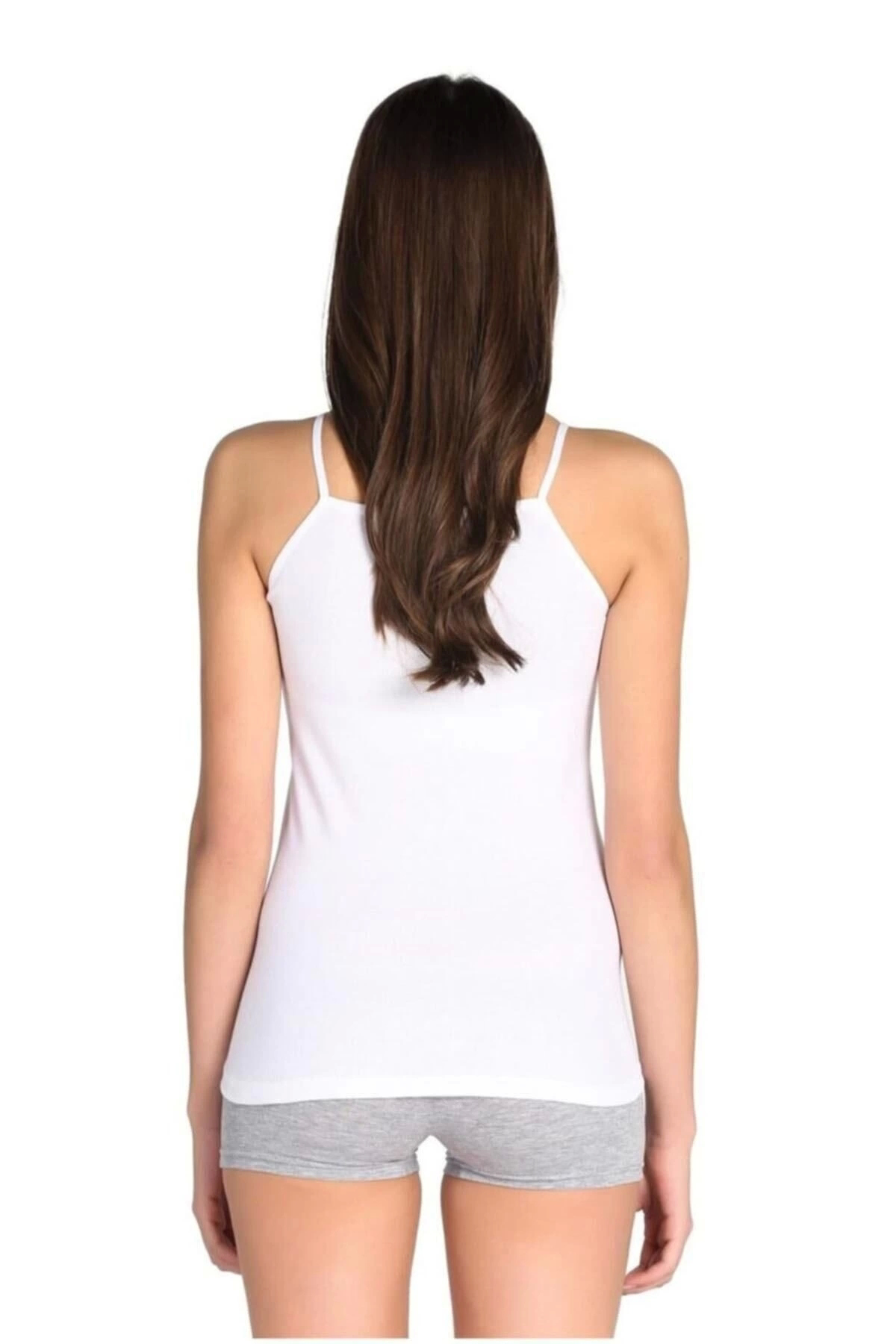 3 Adet Kadın Beyaz Pamuklu Ribana Ip Askılı Atlet // 3 Adet