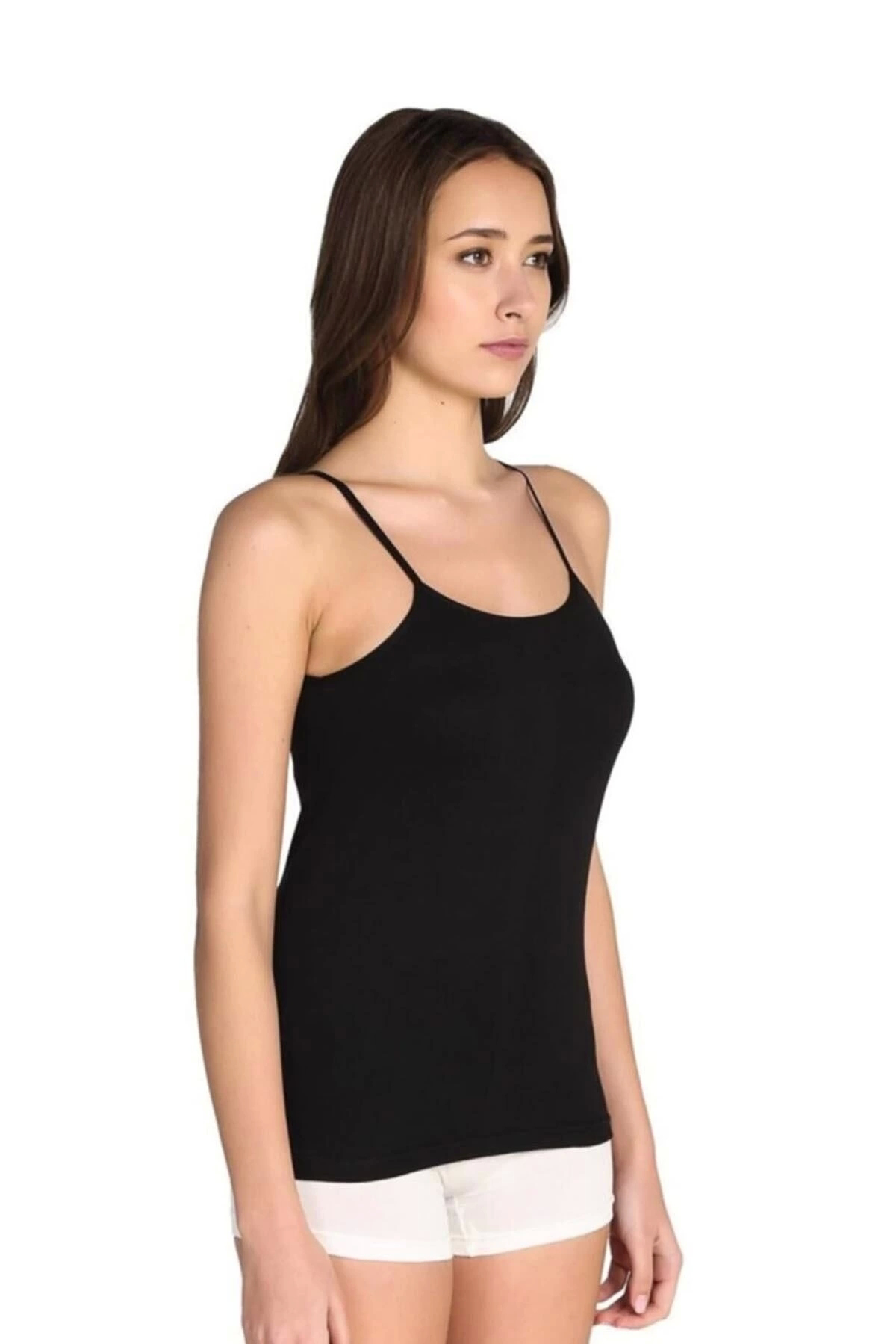 3 Adet Kadın Beyaz Pamuklu Ribana Ip Askılı Atlet // 3 Adet