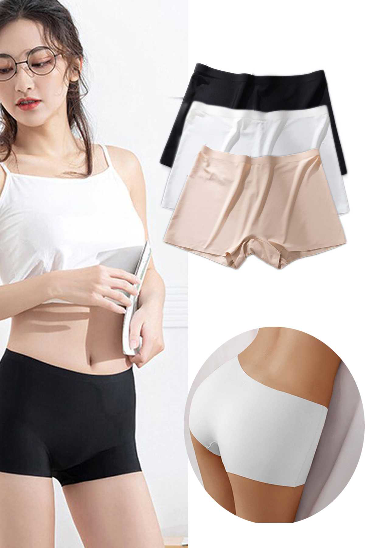 Just Cheap Store 3 Adet Kadin Dikişsiz Görünmez İz Yapmaz Mini Şort Boxer Siyah Be