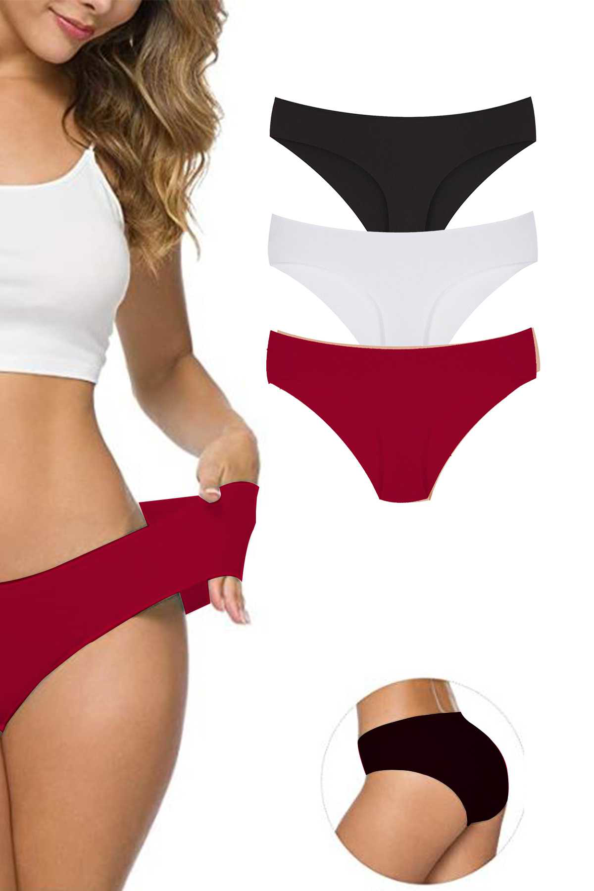 Just Cheap Store 3 Adet Kadın Dikişsiz Lazer Kesim Esnek İz Yapmayan Külot S5