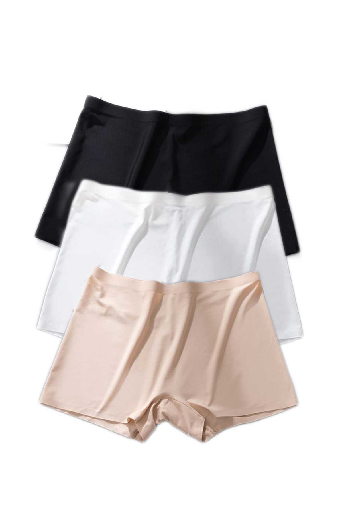 Just Cheap Store 3 Adet Kadin Dikişsiz Görünmez İz Yapmaz Mini Şort Boxer Siyah Be