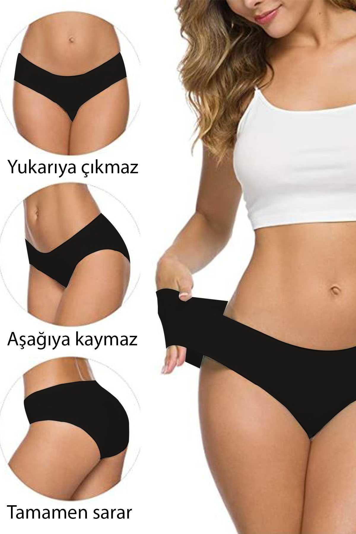 Just Cheap Store 3 Adet Kadın Dikişsiz Lazer Kesim Esnek İz Yapmayan Külot S5
