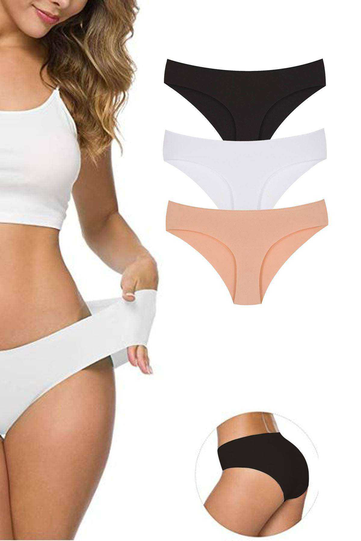 Just Cheap Store 3 Adet Kadin Dikişsiz Lazer Kesim Esnek İz Yapmayan Külot S4