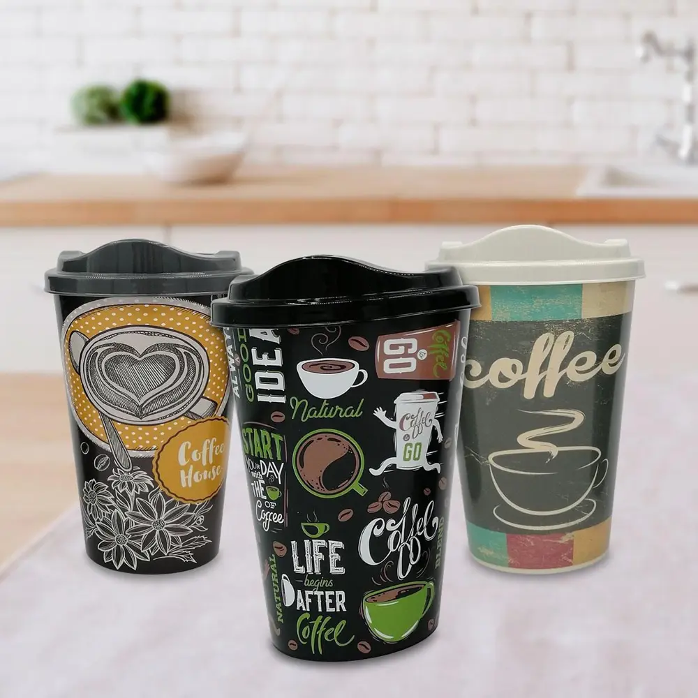 3 Adet Kahve Bardağı Seti Dekoratif Plastik Kahve Muhafaza Bardağ