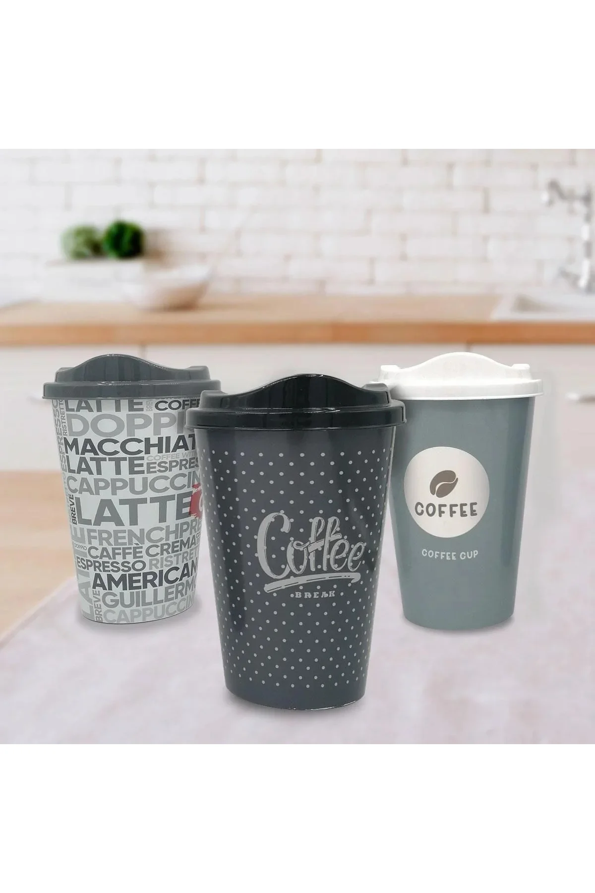 3 Adet Kahve Bardağı Seti Dekoratif Plastik Kahve Muhafaza Bardağı