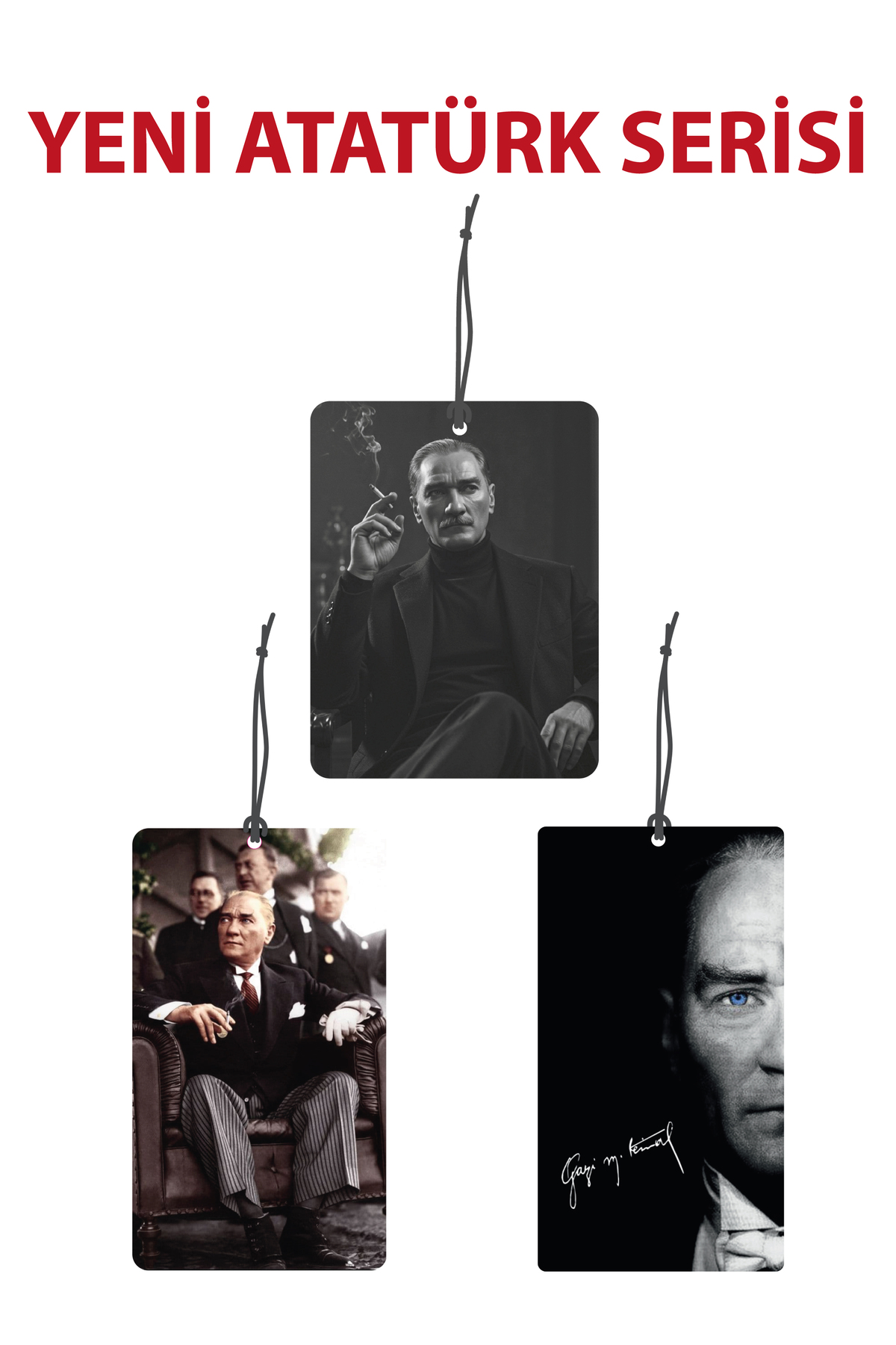 3 Adet Kurucu Mustafa Kemal Atatürk Görselli Oto Kokusu ve Oto Ak