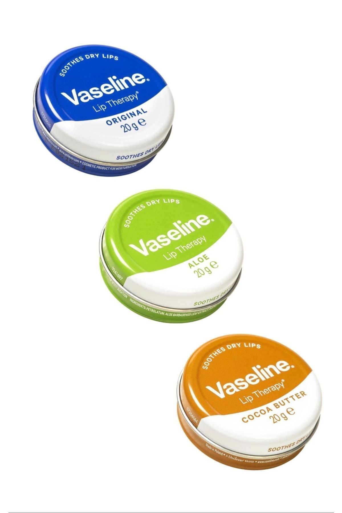 Vaseline 3 Adet Lip Therapy Aloe Vera Kakao Ve Original Yumuşatıcı / Nemle