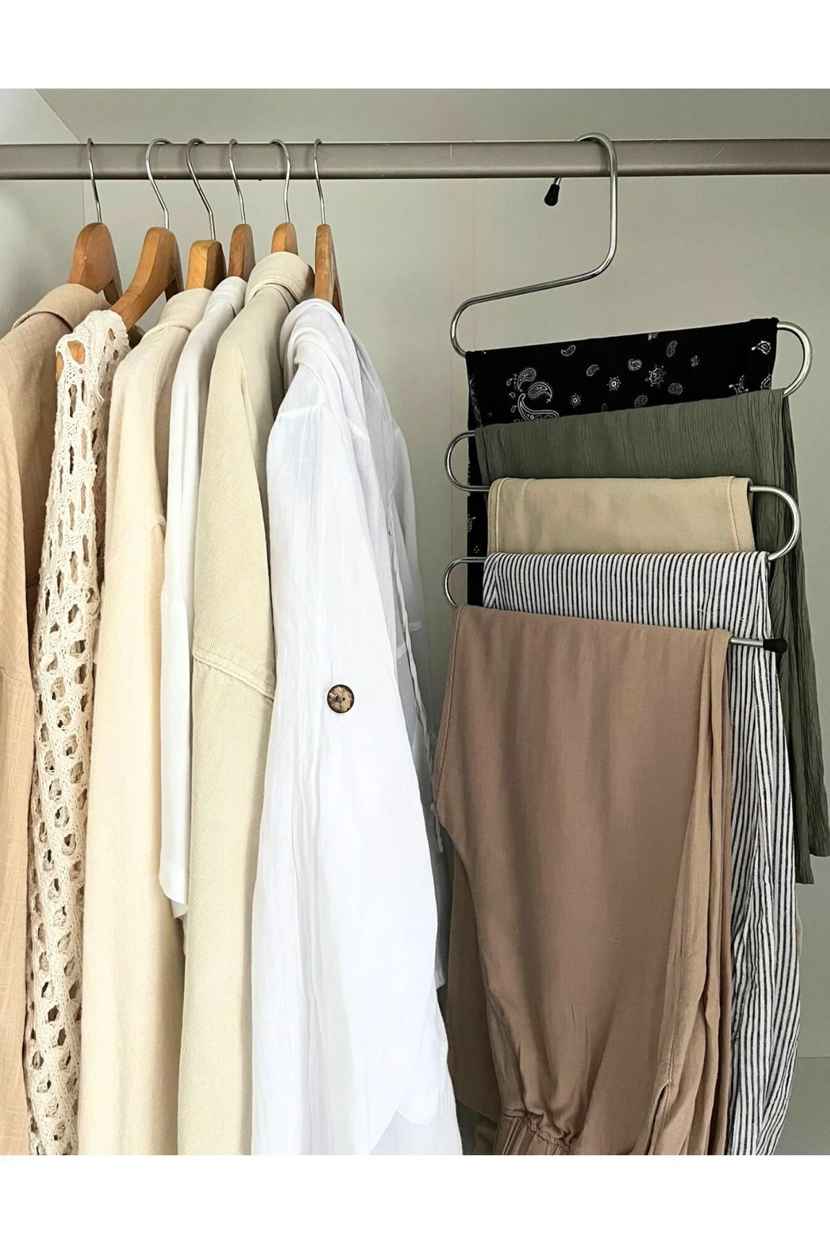 3 Adet Metal Dolap İçi Krom Askı 5 Katlı Paslanmaz Organizer Pantalon Eşarp Etek Askısı