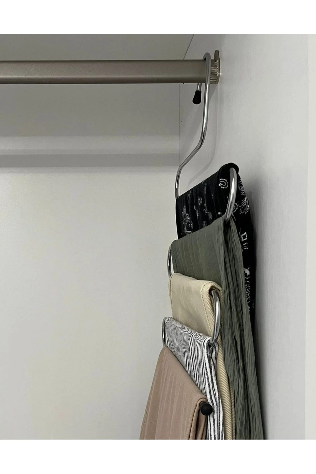3 Adet Metal Dolap İçi Krom Askı 5 Katlı Paslanmaz Organizer Pantalon Eşarp Etek Askısı