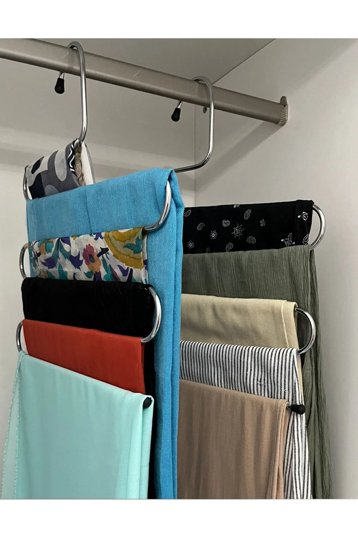 3 Adet Metal Dolap İçi Krom Askı 5 Katlı Paslanmaz Organizer Pantalon Eşarp Etek Askısı