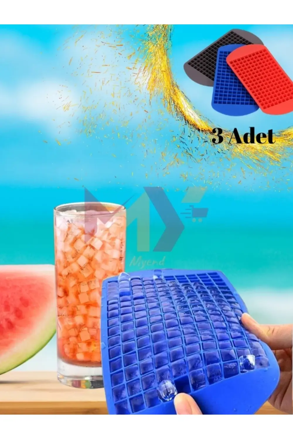 3 Adet Mini Buz Kalıbı Set, 3'lü Buz Kalıbı Seti, 160'lı Mini Buz