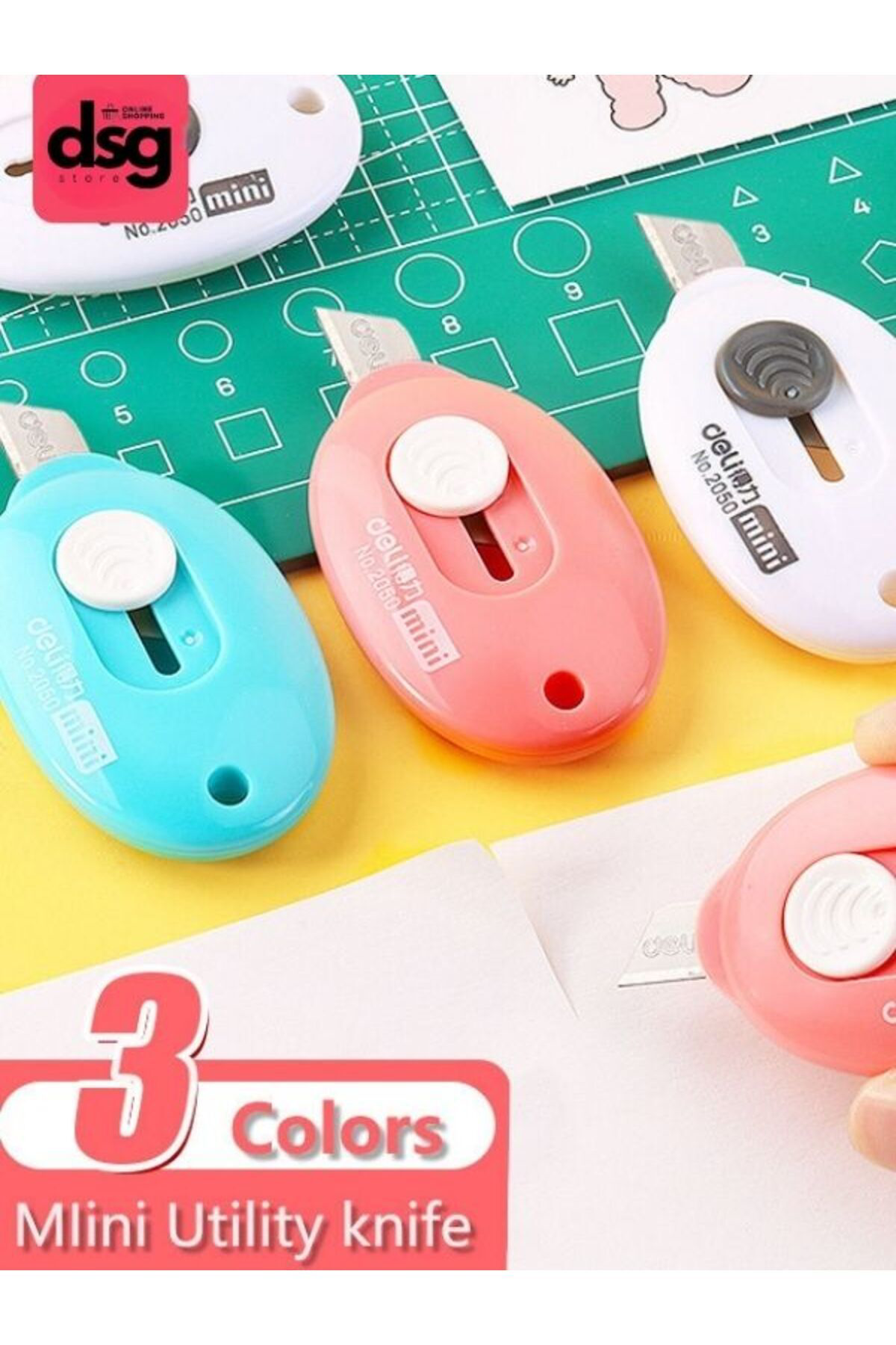 3 Adet Minik Renkli Çelik Bıçaklı Falçata Maket Bıçağı AXE91-L77F