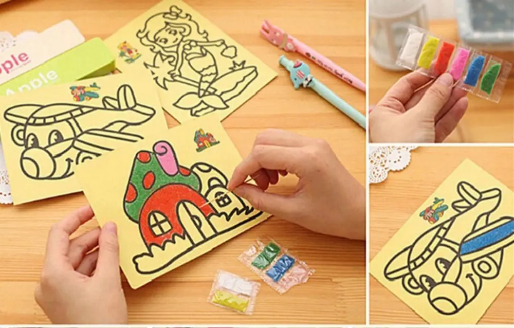 3 Adet Mühür ve 3 Adet A5 Boyutunda (20x13,5 cm) Kum Boyama Seti