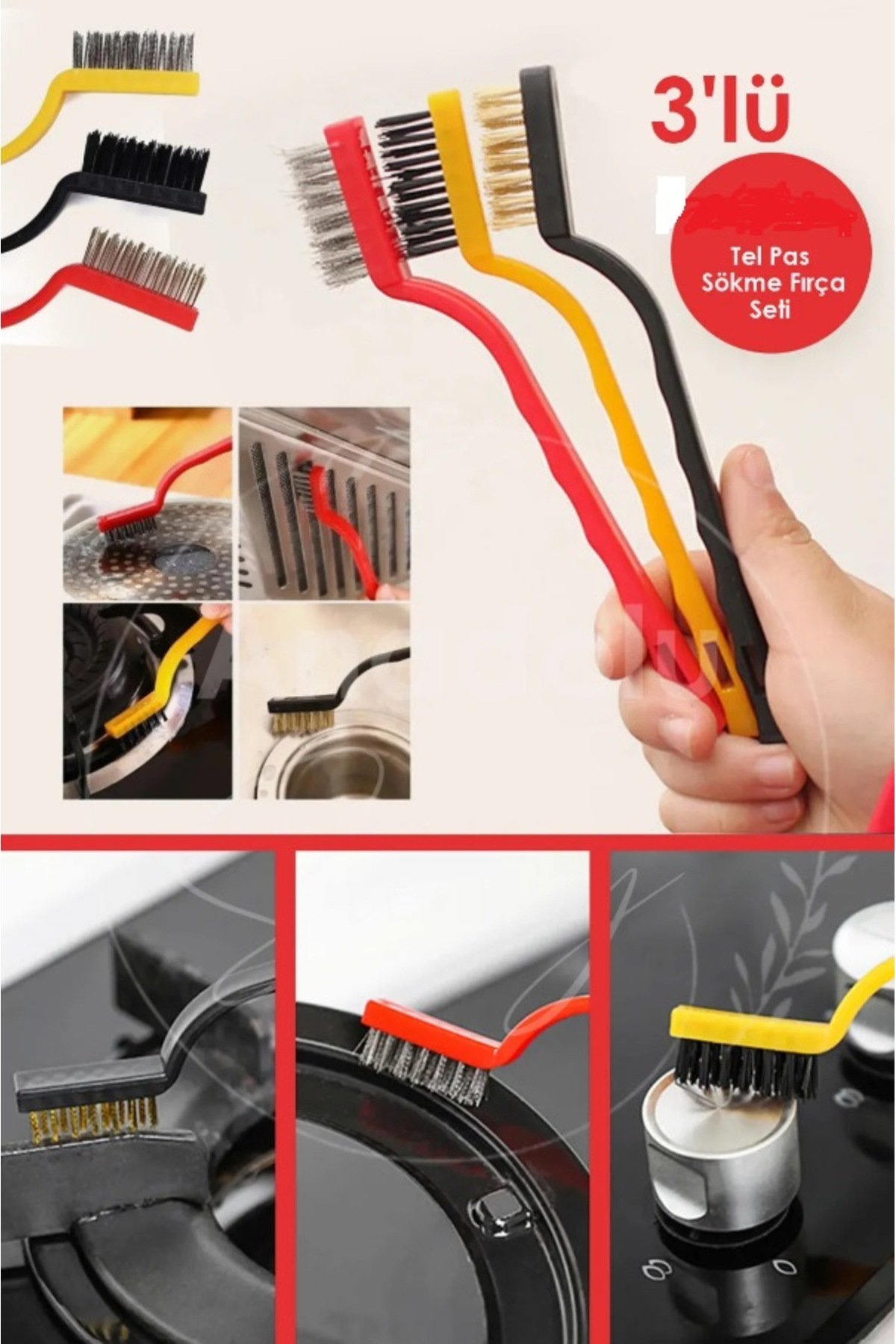 Real 3 Adet Ocak Fırın Mangal İzgara Airfryer Temizliği Tel Pas Sökme