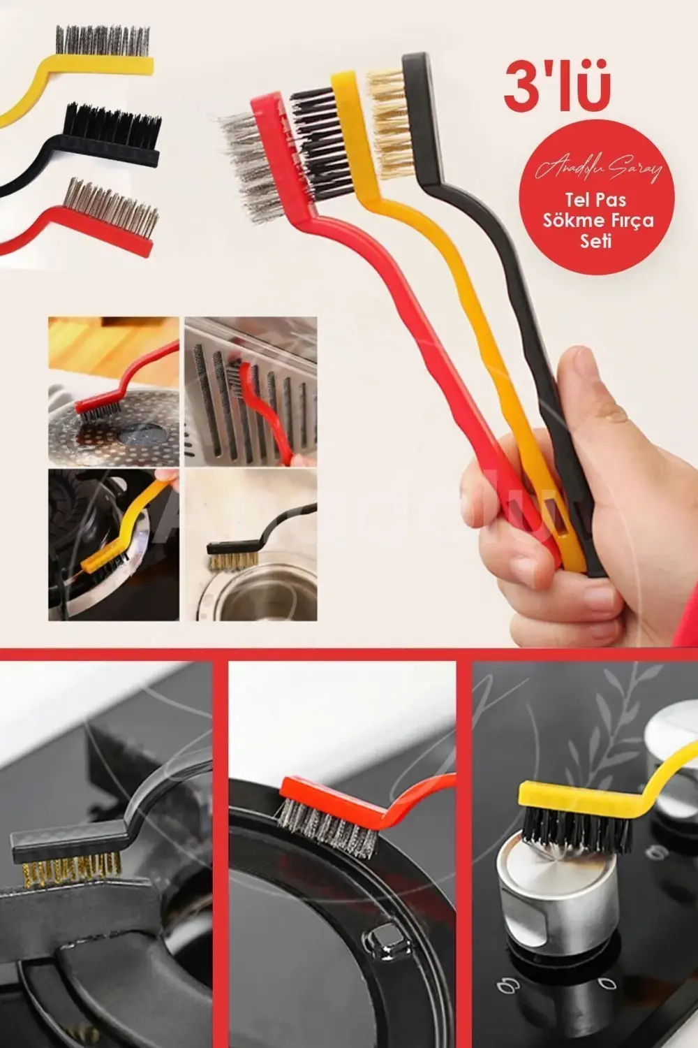 3 Adet Ocak Fırın Mangal Izgara Airfryer Temizliği Tel Pas Sökme
