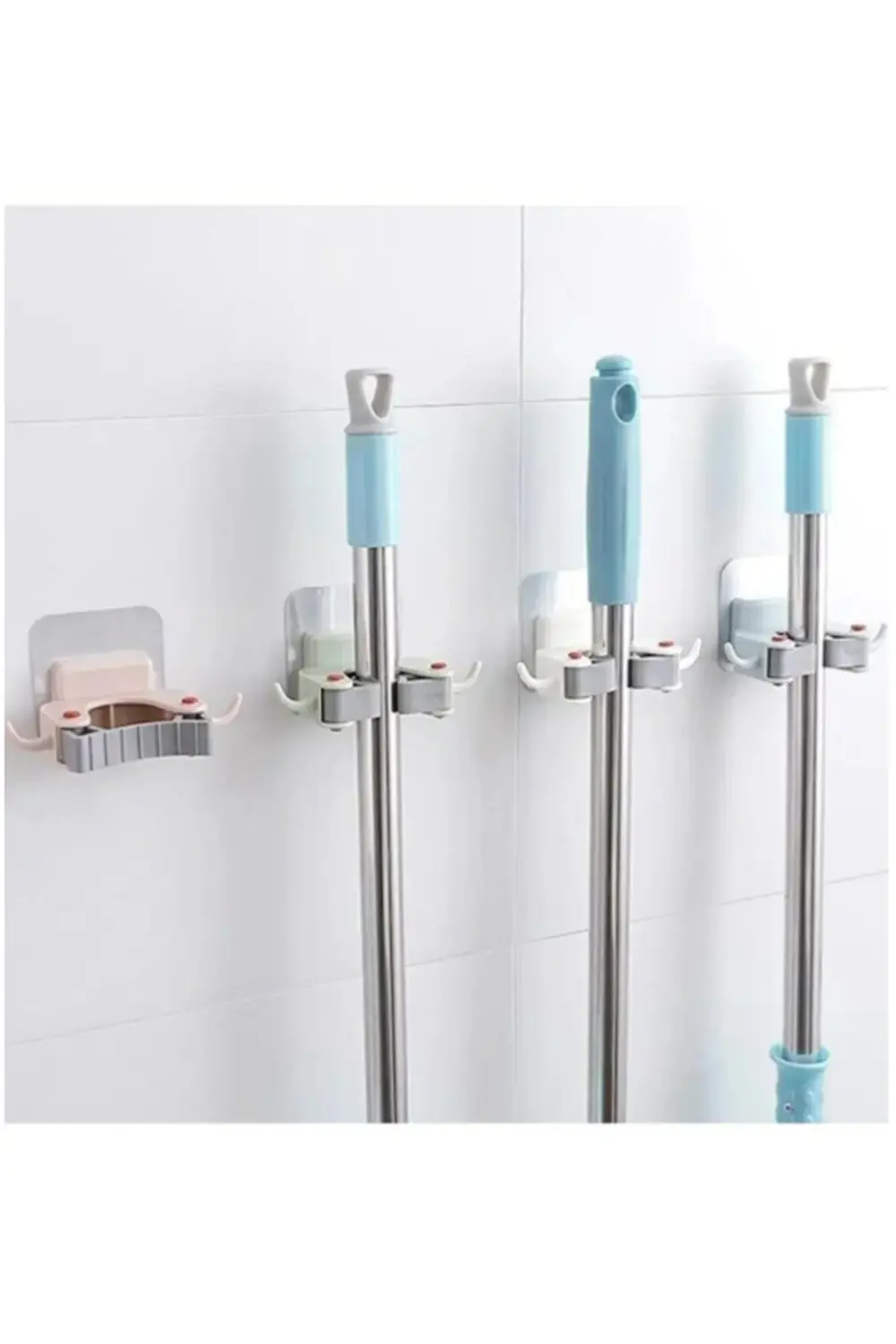 3 Adet Paspas Süpürge Fırça Ve Mop Askısı Sap Tutucu Mutfak Banyo