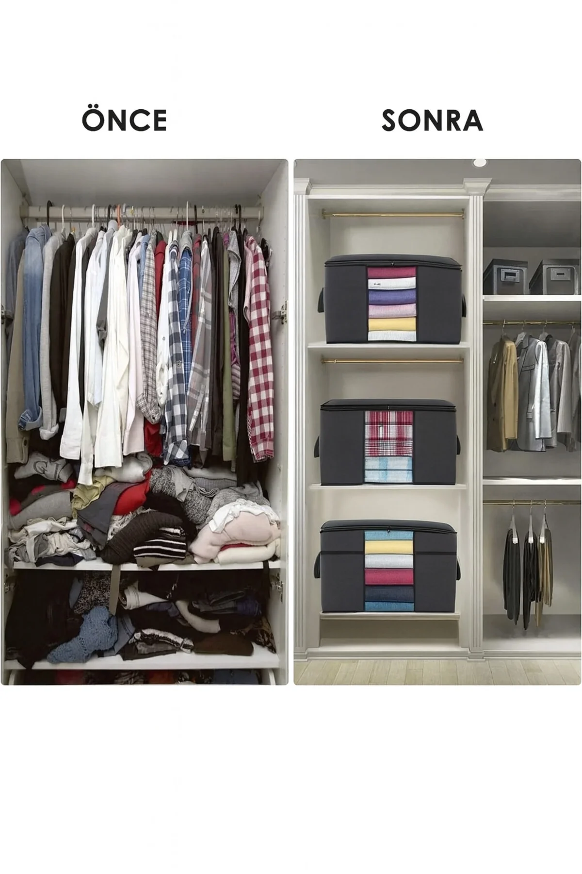 3 Adet Pencereli Yastık Saklama Hurcu - Mega Boy Yorgan Hurç Orga