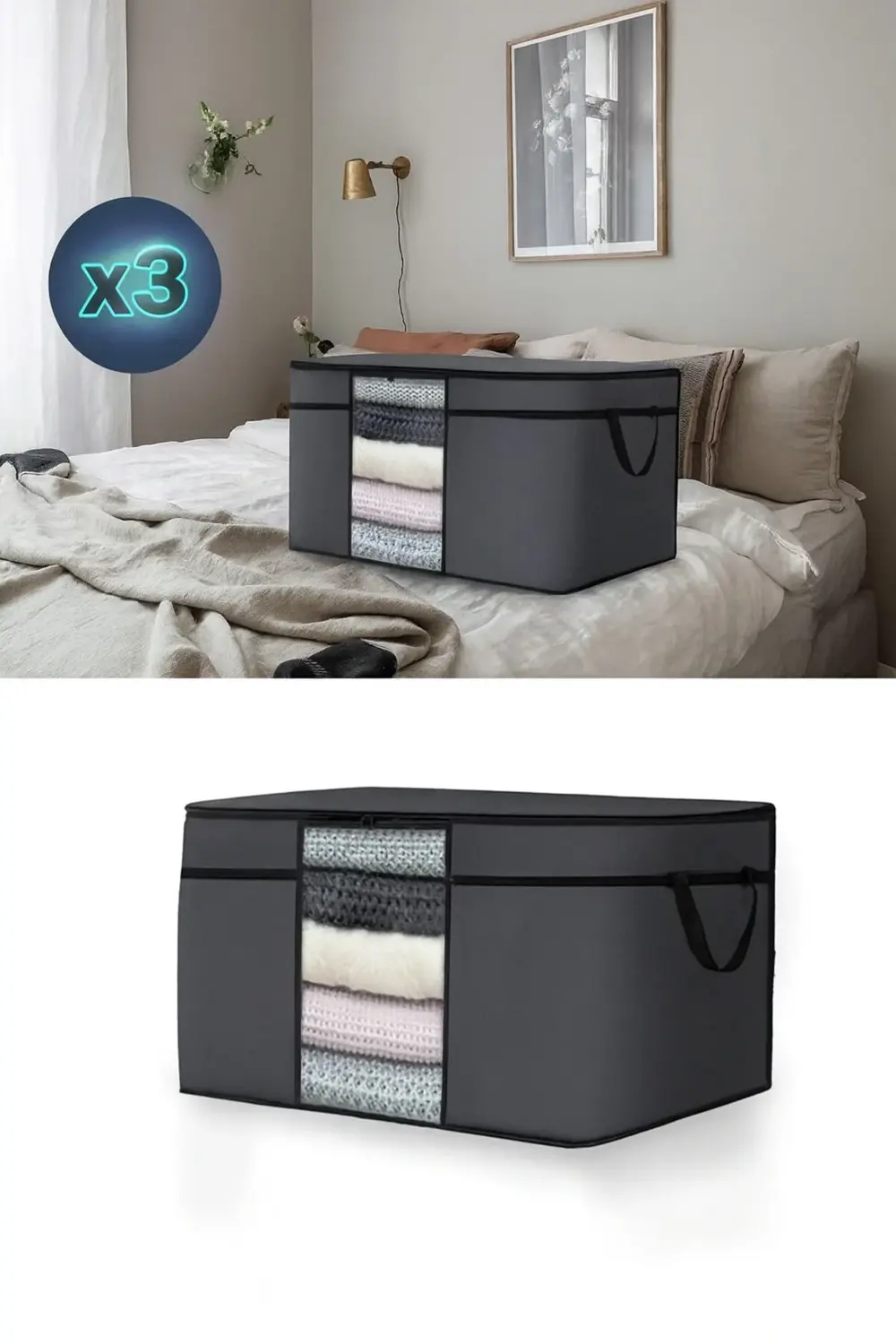 Pazar Kapısı 3 Adet Pencereli Yastık Saklama Hurcu - Mega Boy Yorgan Hurç Orga