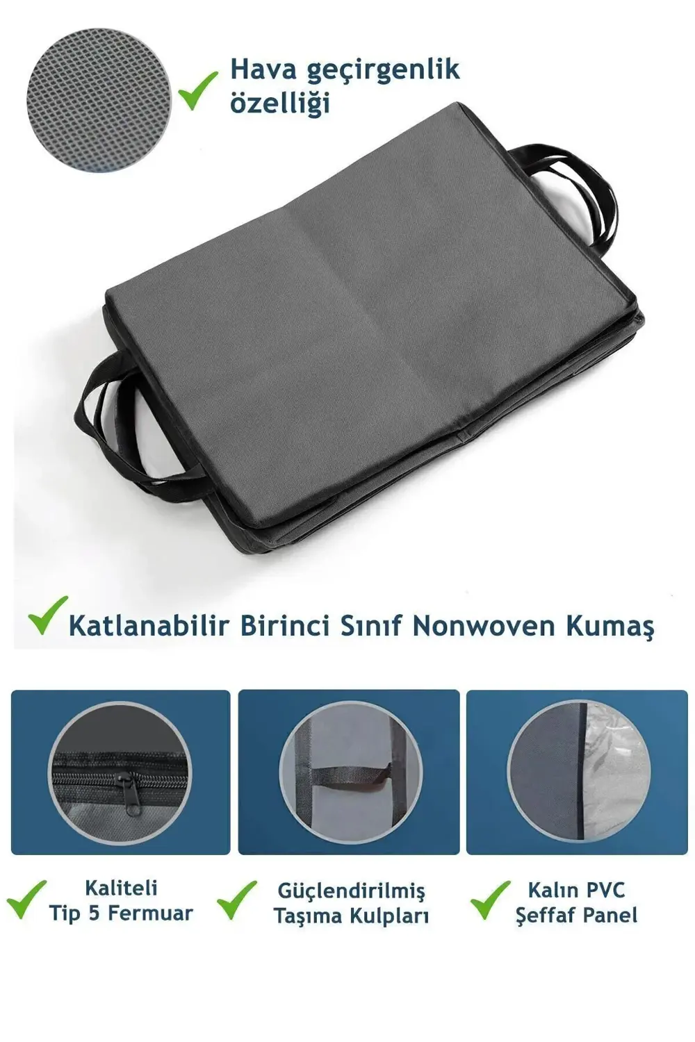 3 Adet Pencereli Yastık Saklama Hurcu - Mega Boy Yorgan Hurç Orga