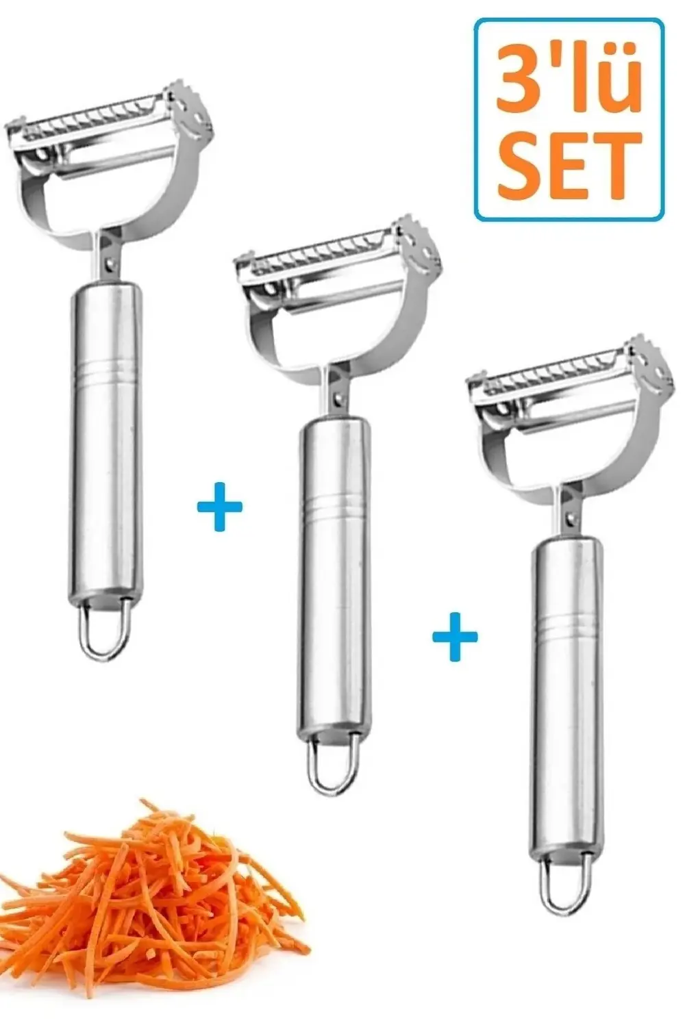 3 Adet Pratik Soyacak Jumbo Boy Paslanmaz Çelik Turbo Jülyen Sebz