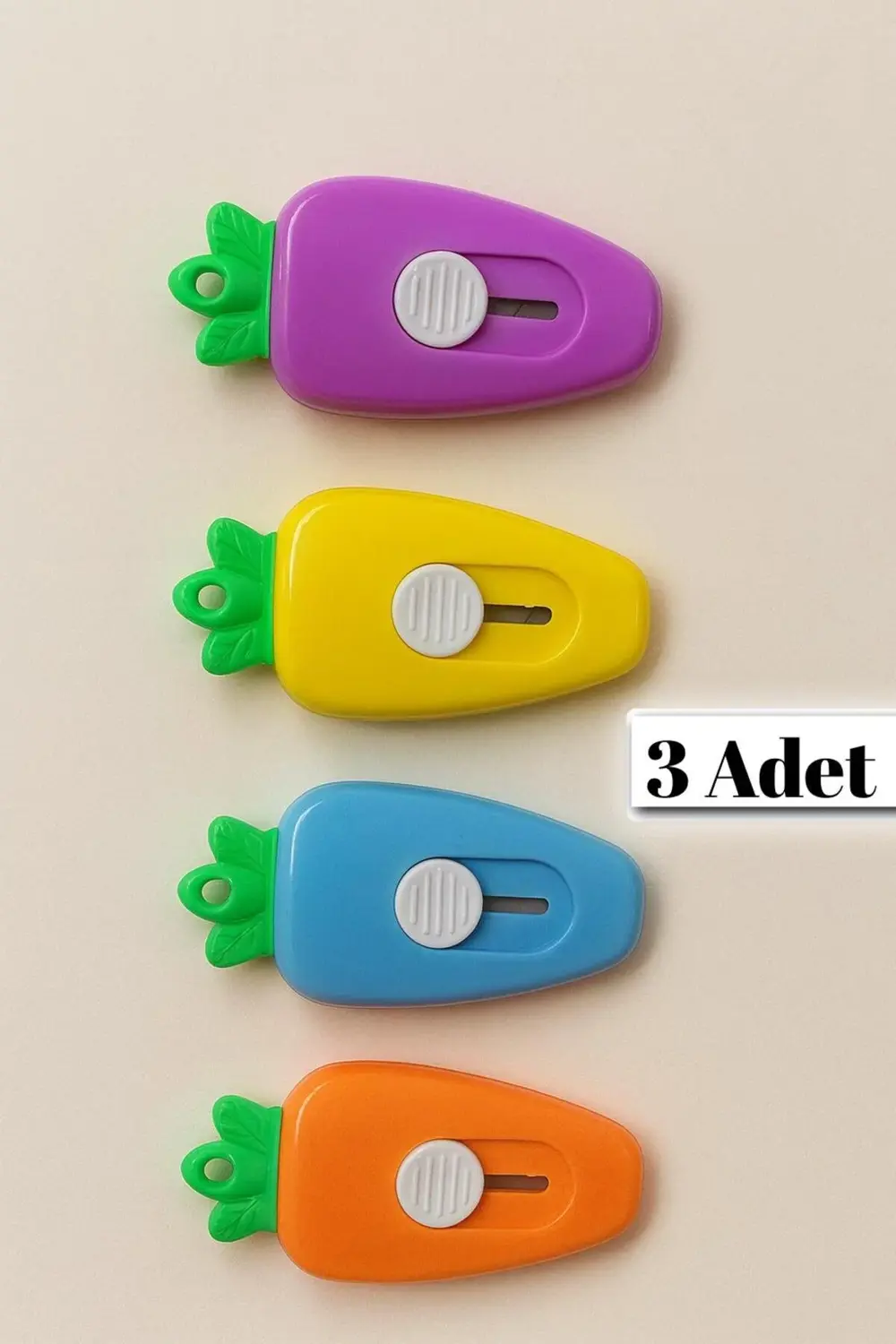 3 Adet Renkli Havuç Şekilli Mini Falçata Maket Bıçağı