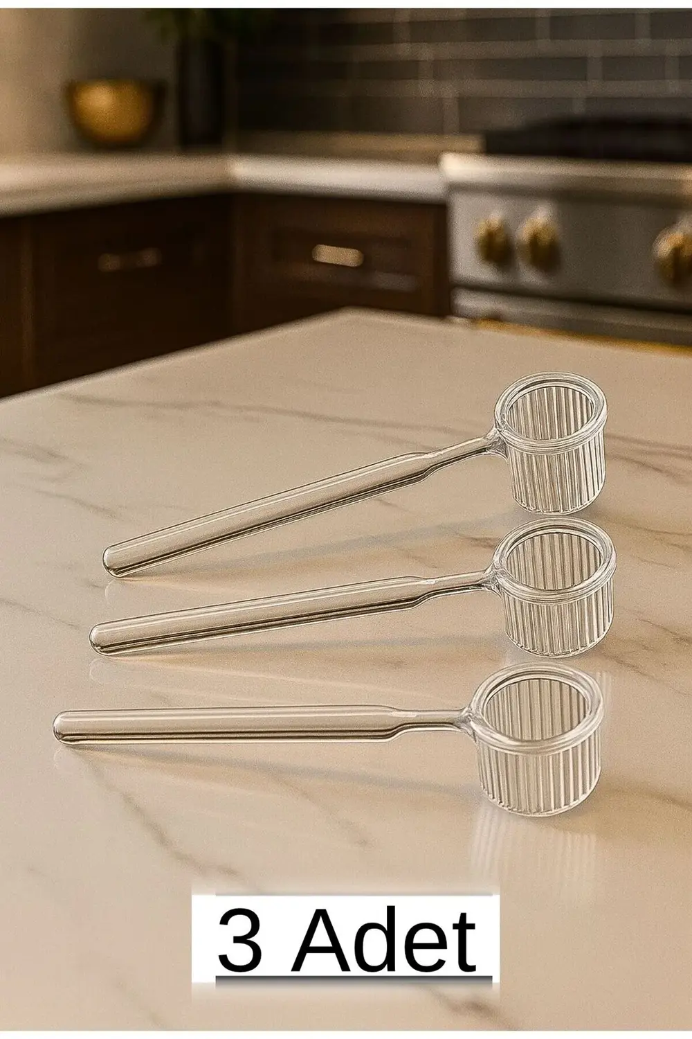 3 Adet Şeffaf Tasarımlı Mika Kahve ve Şeker Kaşığı
