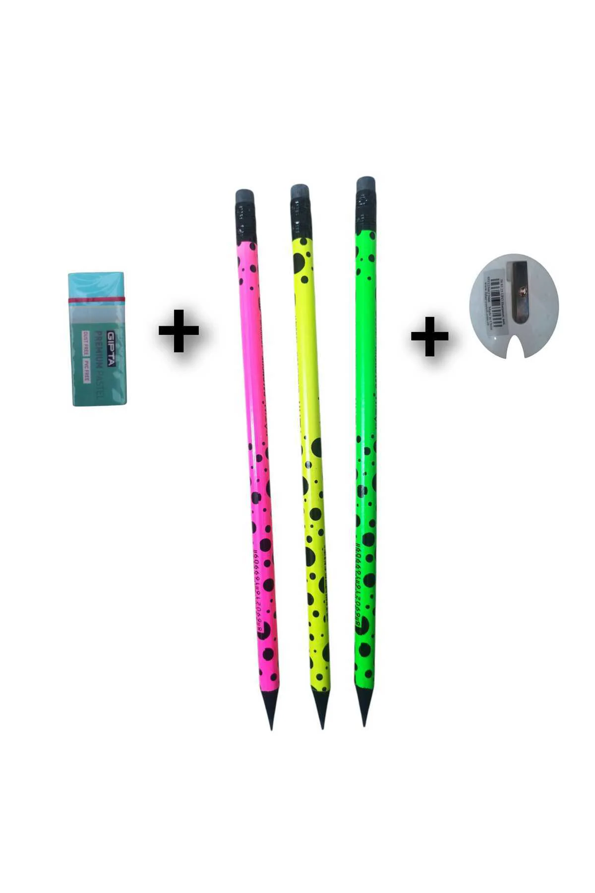 3 Adet Silgili Kurşun Kalem + 1 Adet Kalemtraş +1 Adet Büyük Boy 