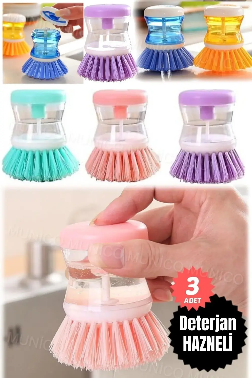 3 Adet Sıvı Deterjanlı Bulaşık Temizlik Aracı Ergonomik Kullanışl