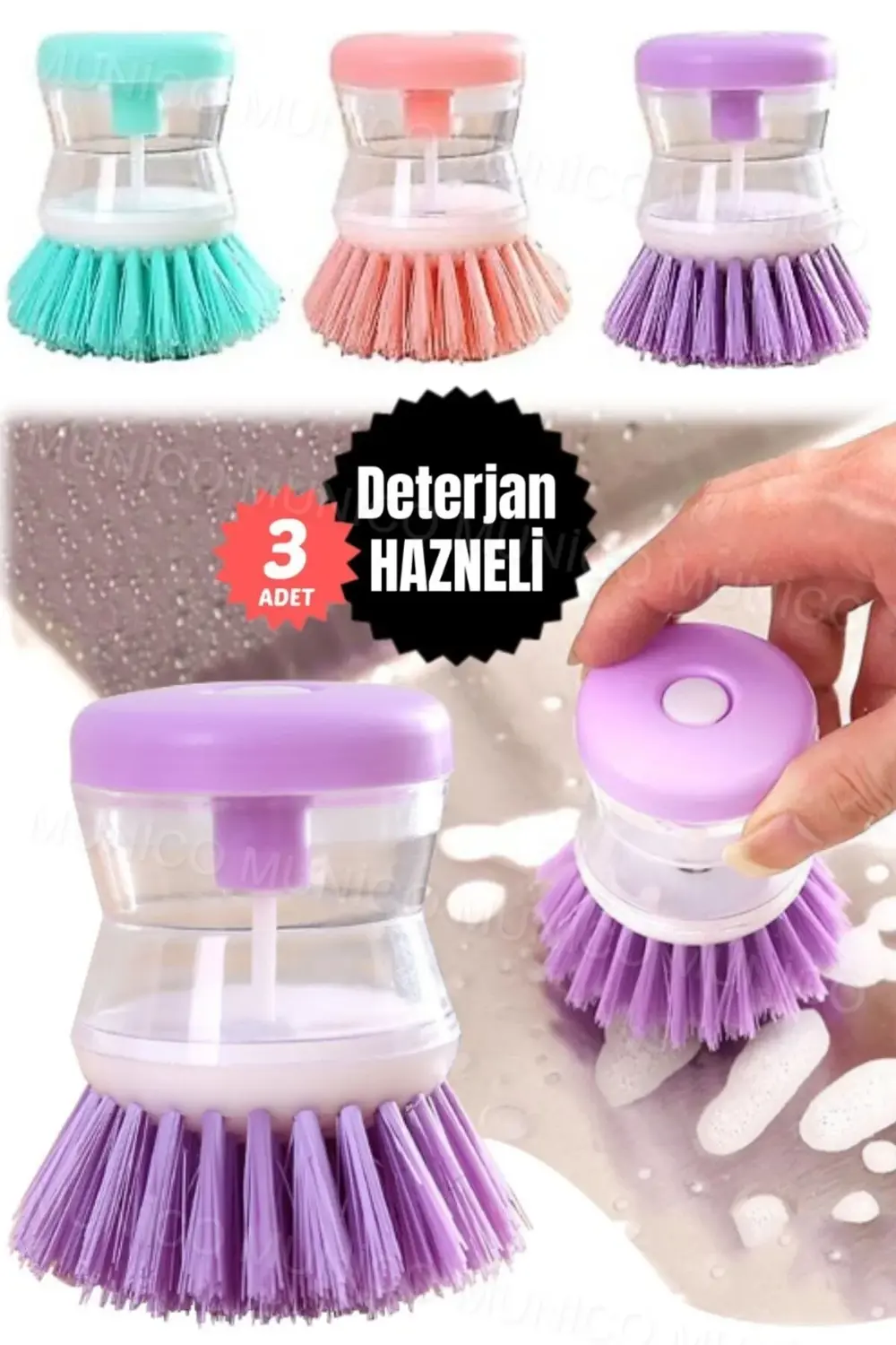 3 Adet Sıvı Deterjanlı Bulaşık Temizlik Aracı Ergonomik Kullanışl