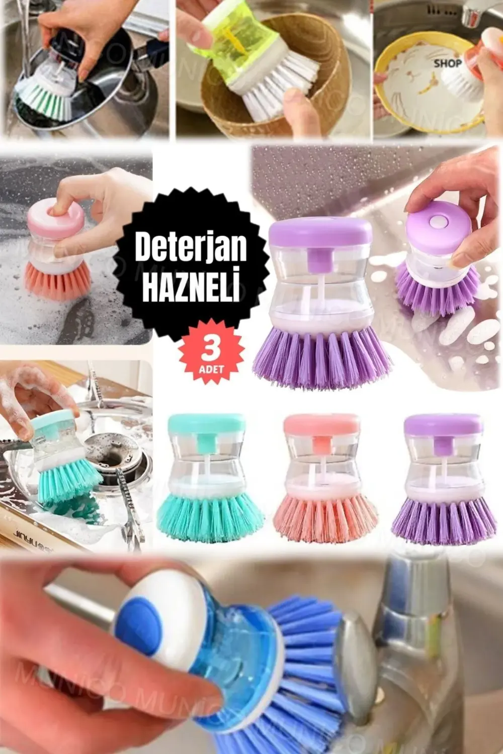 3 Adet Sıvı Deterjanlı Bulaşık Temizlik Aracı Ergonomik Kullanışl