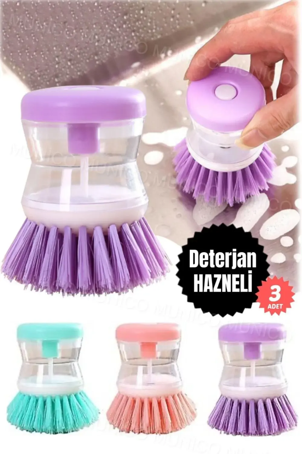 3 Adet Sıvı Deterjanlı Bulaşık Temizlik Aracı Ergonomik Kullanışl