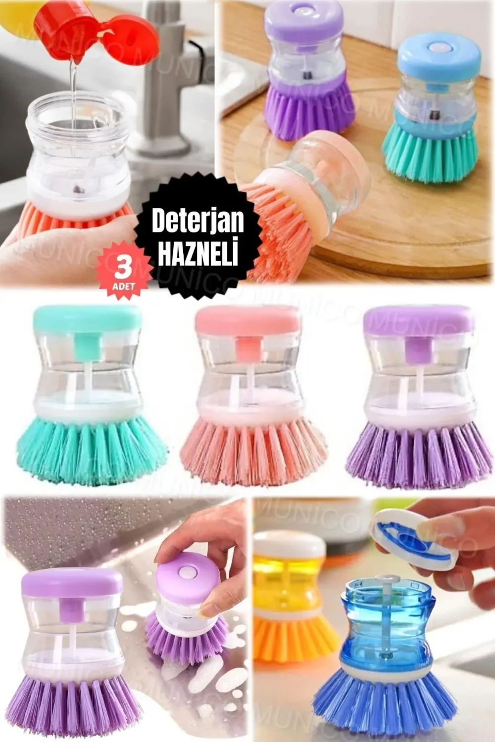 3 Adet Sıvı Deterjanlı Bulaşık Temizlik Aracı Ergonomik Kullanışl