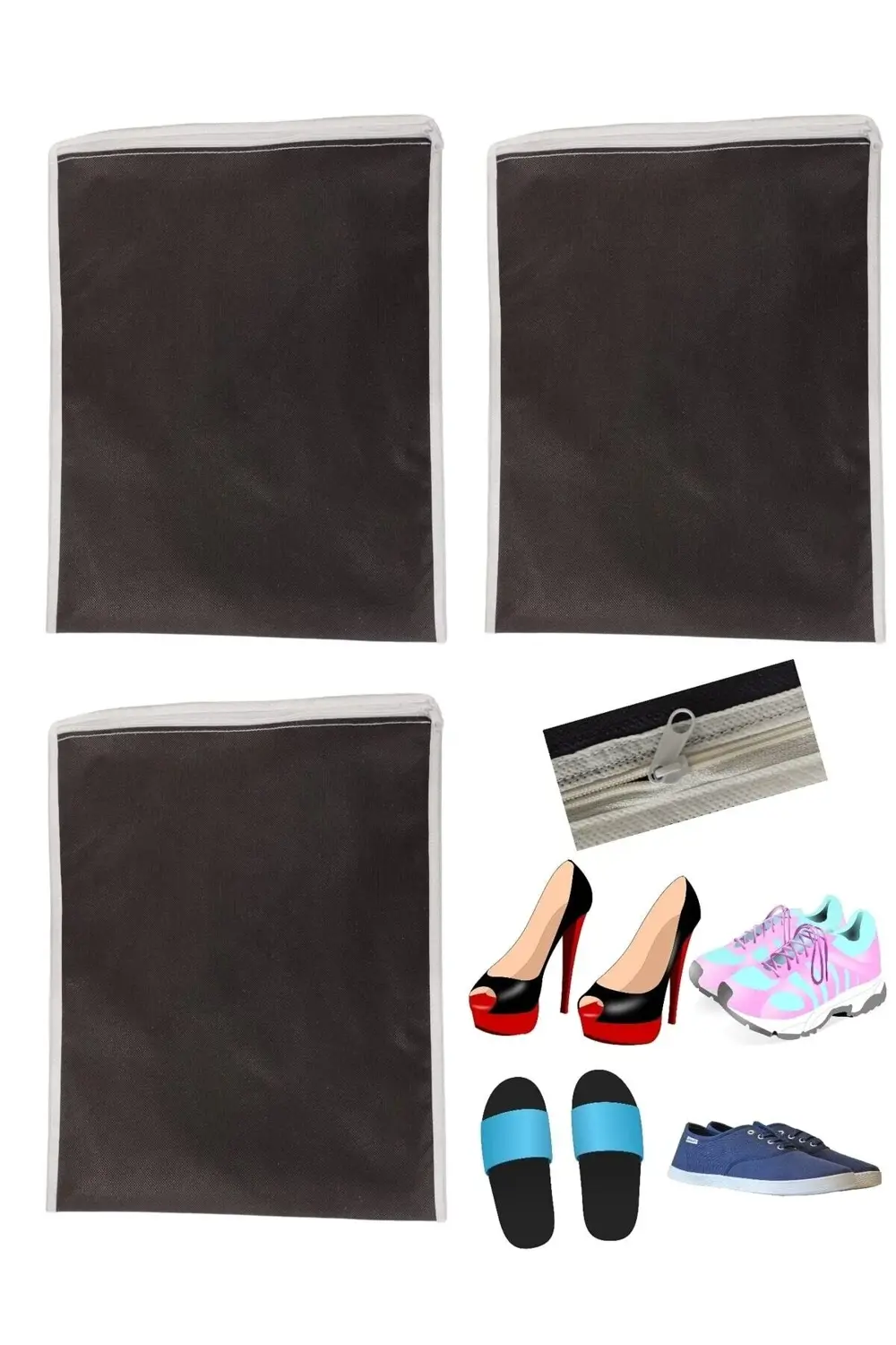3 Adet Siyah Ayakkabı Saklama Çantası Seyahat Hurcu Çok Amaçlı Fe