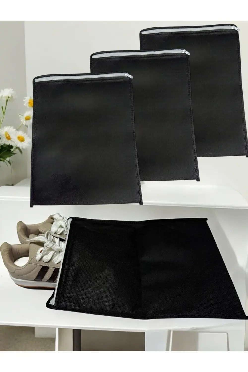 3 Adet Siyah Ayakkabı Saklama Çantası Seyahat Hurcu Çok Amaçlı Fe