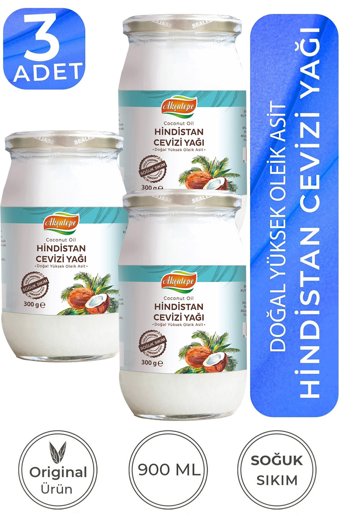 3 Adet Soğuk Sıkım Katı Hindistan Cevizi Yağı