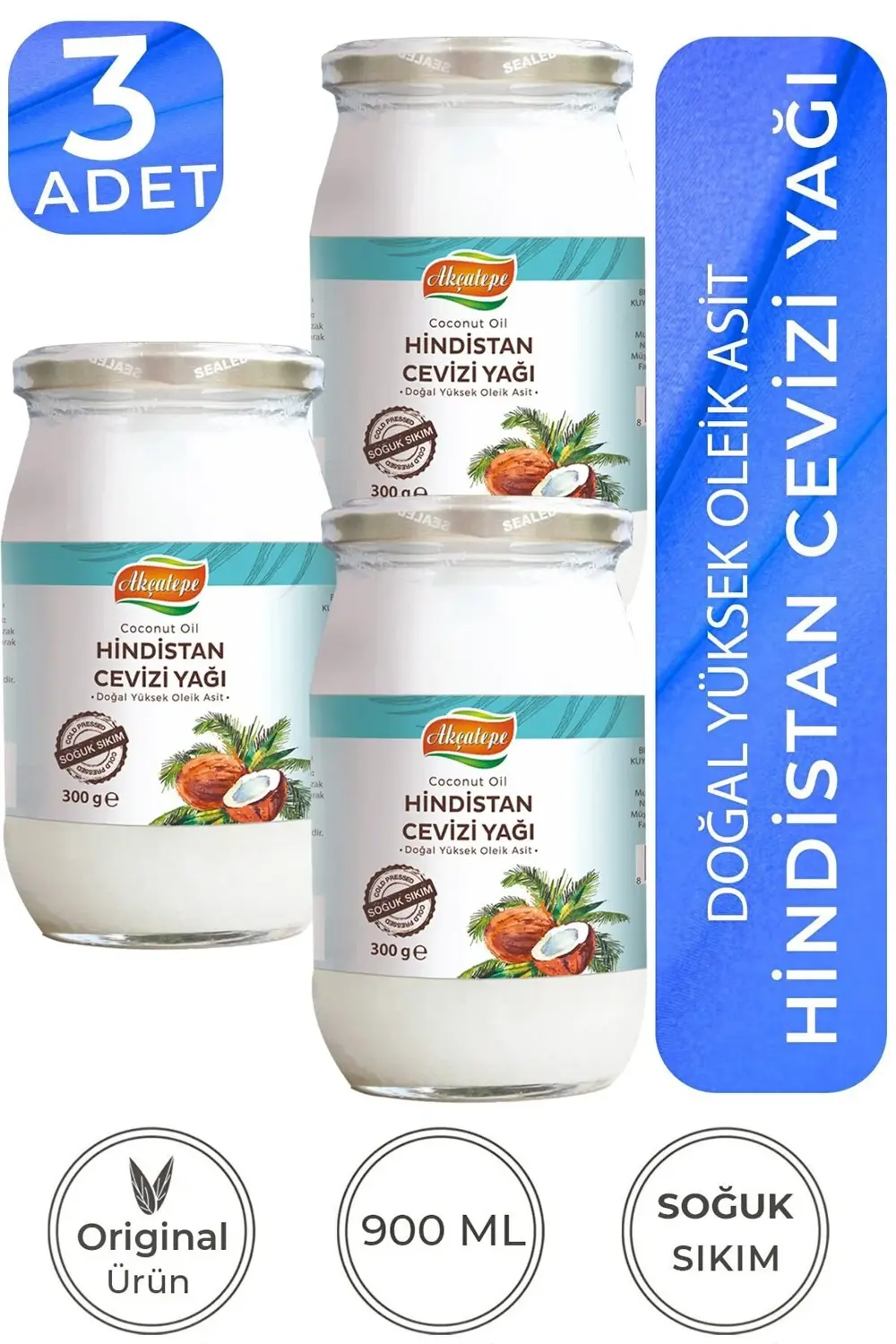 3 Adet Soğuk Sıkım Katı Hindistan Cevizi Yağı