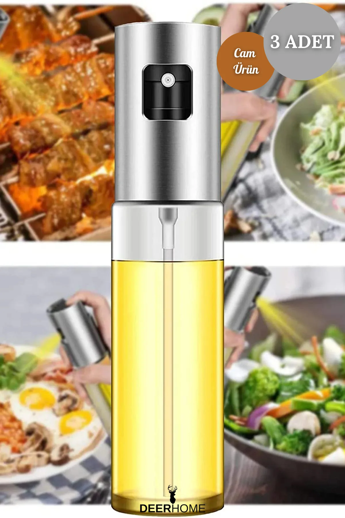 3 ADET Sprey Yağlık Cam Püskürtmeli Fısfıs 100 ml Yağdanlık Airfr