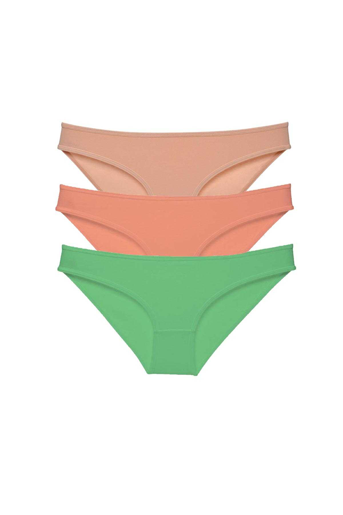 Just Cheap Store 3 Adet Süper Eko Set Likrali Kadin Slip Külot Ten Pudra Yeşil