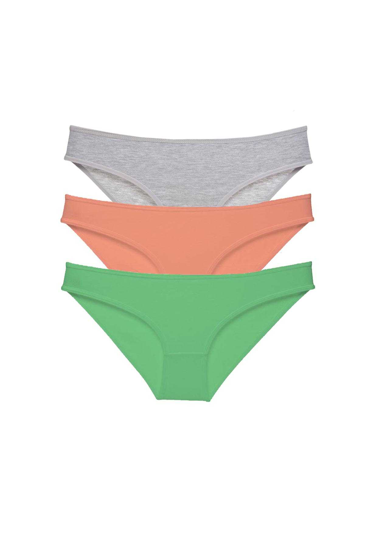 Just Cheap Store 3 Adet Süper Eko Set Likrali Kadin Slip Külot Gri Pudra Yeşil